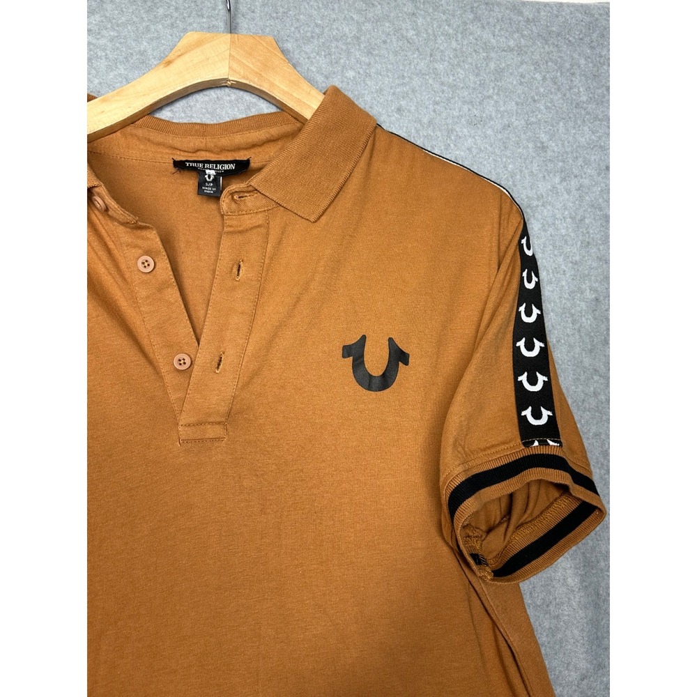 True Religion Mens Logo Tape Polo Shirt Burnt Orange Cotton Small S/P RN112790